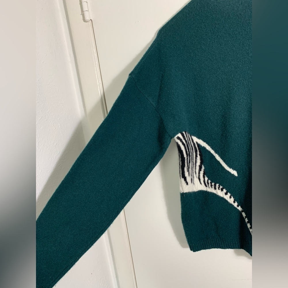 Maeve, by Anthropologie, cashmere, green, zebra sweater. S - Picture 4 of 8